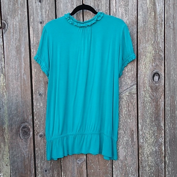 Turquoise Jersey Knit S/S Tunic Top with Ruffles L - Picture 5 of 6